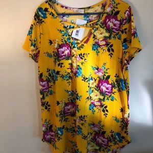 Ribbed flora print tee